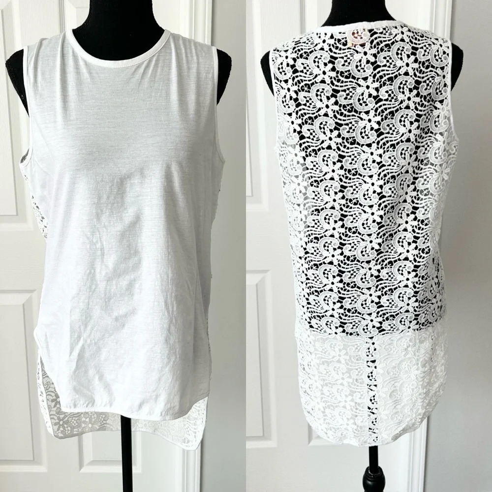 Torn By Ronny Kobo Lace Back High Low Hem Sleeveless Top
